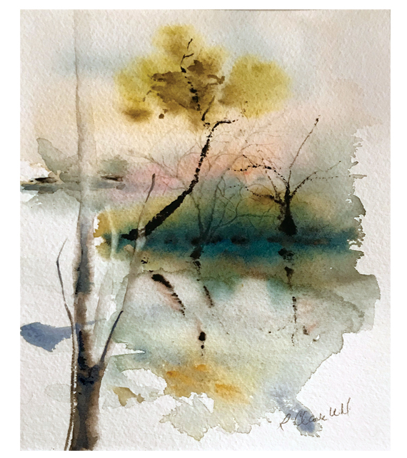 watercolor of a walk through the woods with my dog