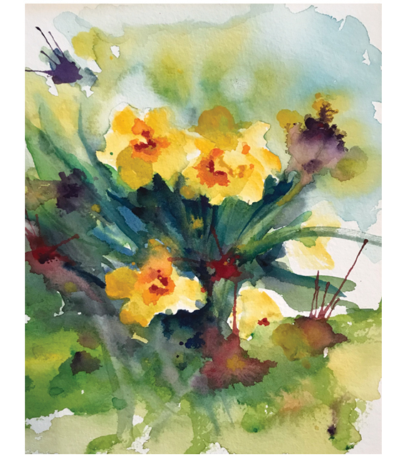 watercolor of blooming daffodils