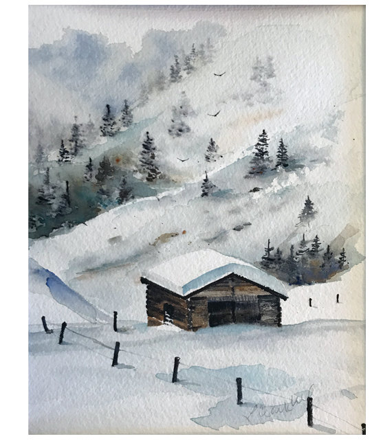 watercolor of a walk through the woods with my dog