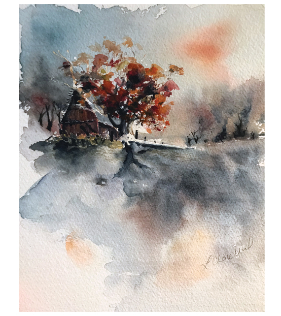 watercolor of an old barn