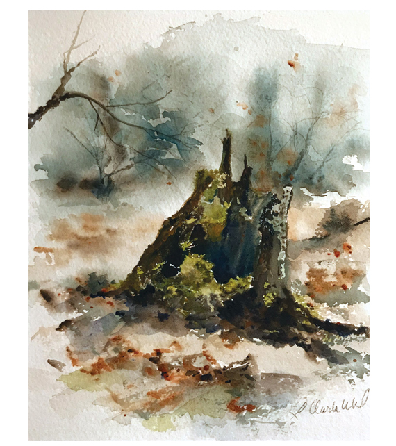 watercolor of a walk through the woods with my dog